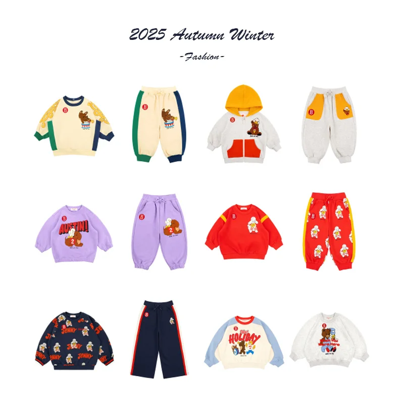 

Kids Fleece Lined Tracksuit 2025 Autumn Winter Korean Fashion Zip Hoodie Joggers Set Warm Plush Outfit for Boys and Girls