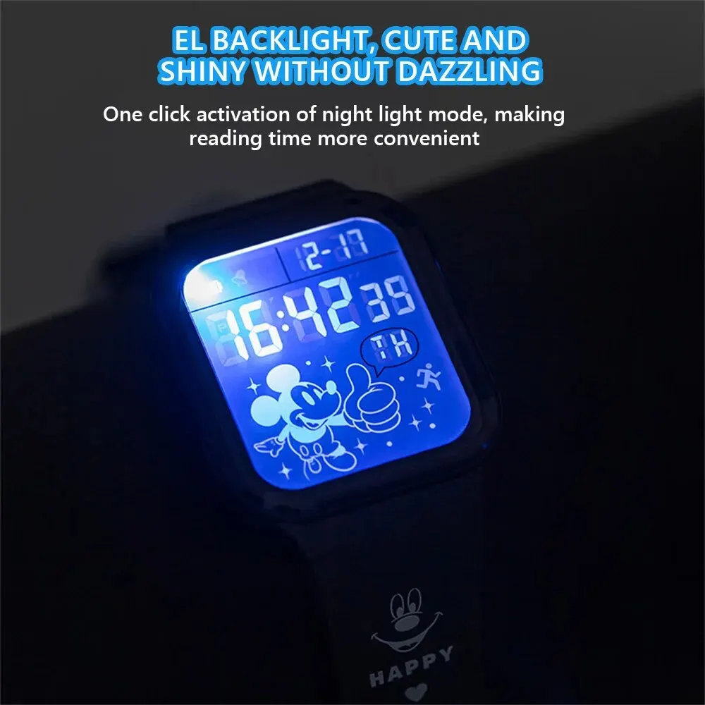 Disney-reloj electrónico para niños, pulsera de silicona luminiscente, despertador electrónico, resistente al agua, regalos de cumpleaños