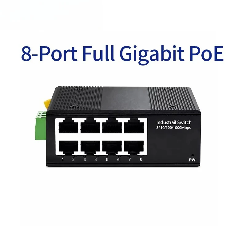 8 Port Gigabit Industrial PoE Switch 1000Mbps Unmanaged Network Switches With DC 12V-54V Input for Solar Power System Use