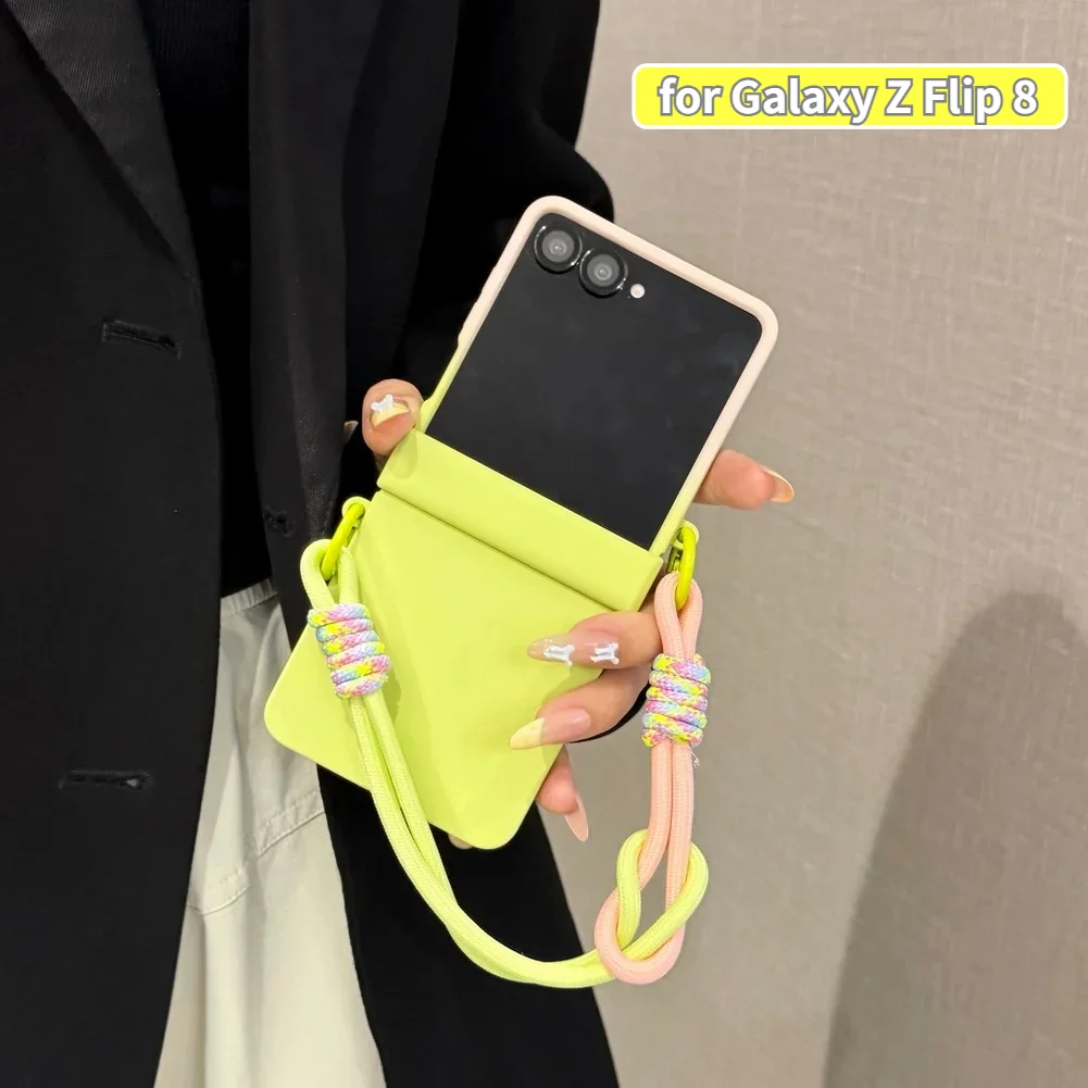 Fashion Candy Gradient Color Hinge Protect Case For Samsung Z Flip 8 7 FE 6 5 4 3 Portable Wrist Strap Anti-drop Protector Cover