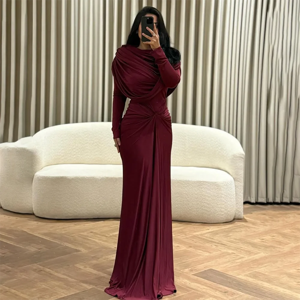 

Formal Evening Dress Trumpet O-Neck Burgundy Party Dresses for Women 2025 Long Sleeves Floor Length Prom Gowns Customized