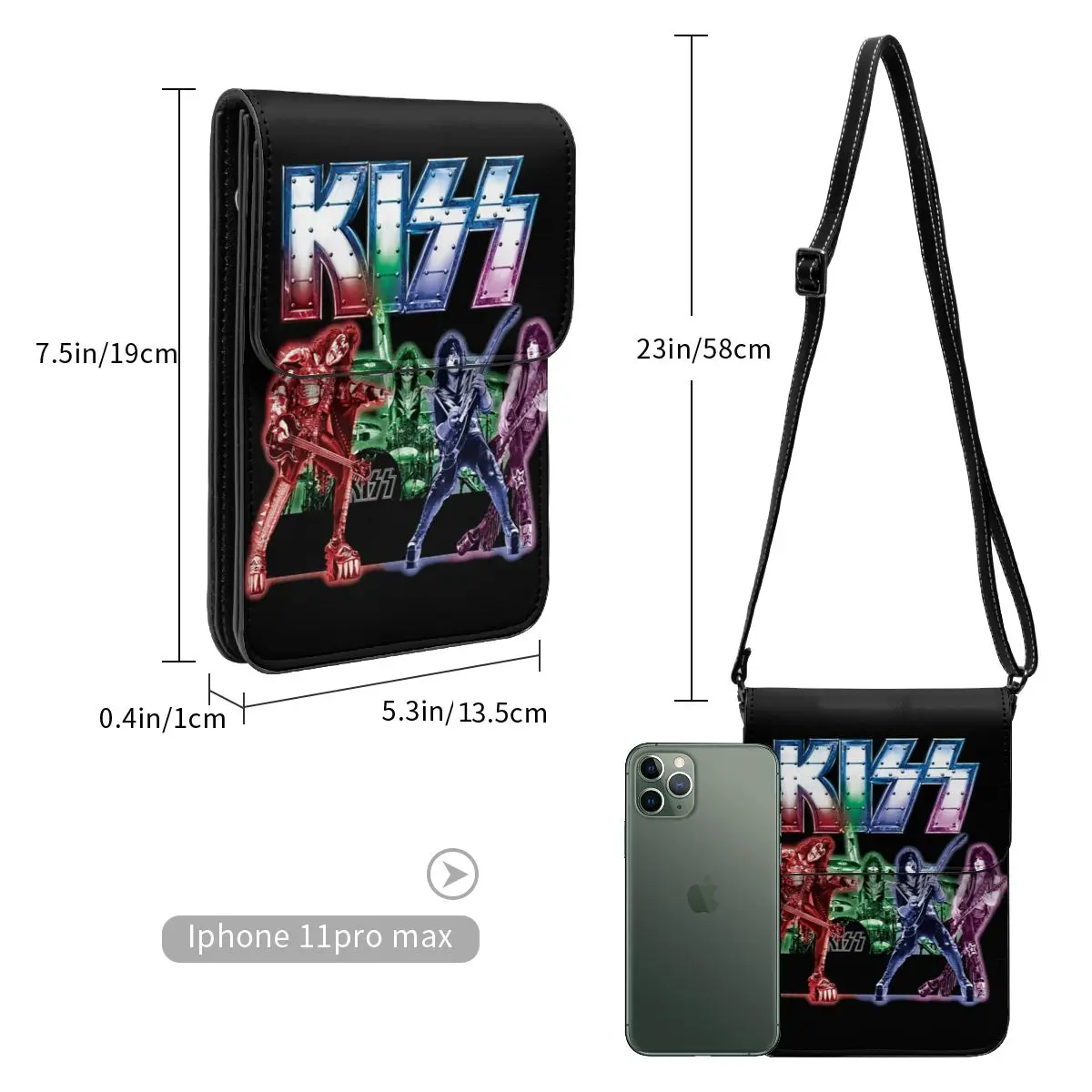 Kiss Band Crazy Demon Catman Ace Rock Cell Phone Purse Leather Card Holder Wallet Fashion Female Mini Shoulder Bag Lightweight