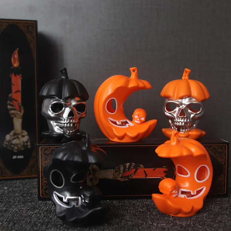 

12pcs Halloween Candlelights, Ghost Festival Home Decor Props, Terrifying Skeleton LED Colorful Nightlight, Pumpkin Lantern