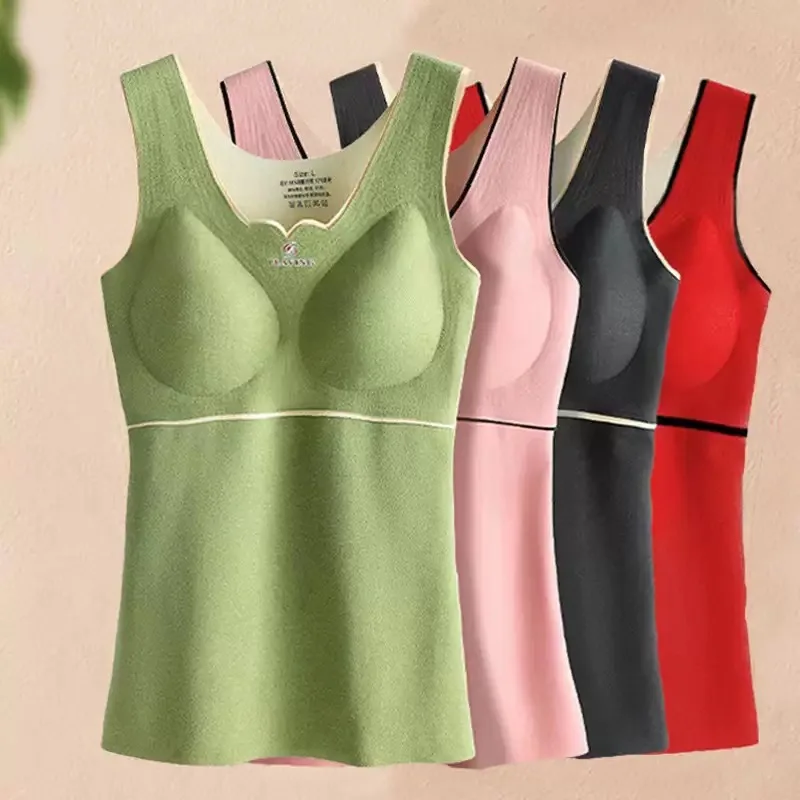 Thermal vest with fleece lining and built-in chest pads, warm underwear for autumn and winter, base layer shirt