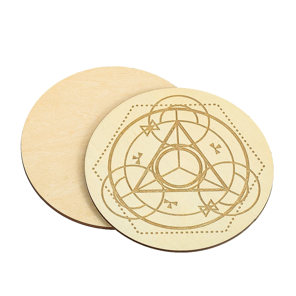 11cm Laser Engraving Geometry Triangle Hexagon Wooden Round Plank Coasters Table Insulation Mats Pendulum Witchcraft Board