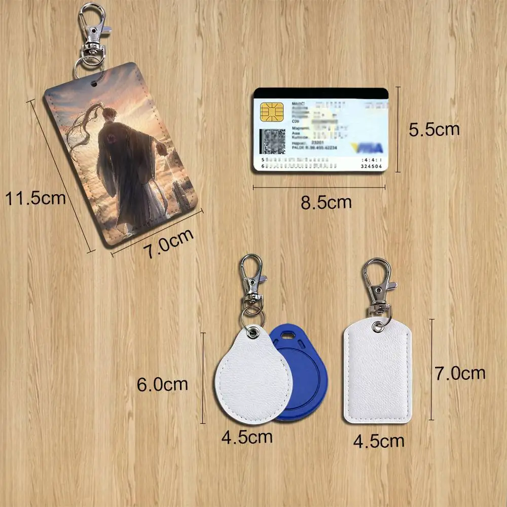 Return of the Blossoming Blade Leather Card Holder with Exquisite Keychain purpose Case for Metro ID Access Control Card Badge