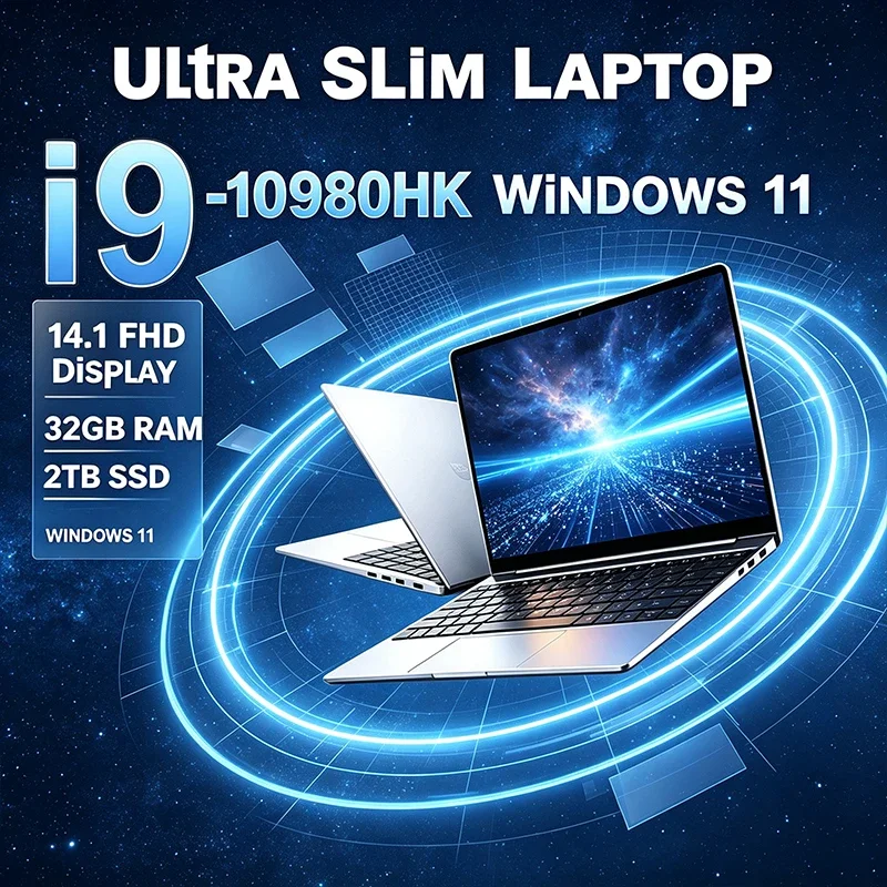 14.1 Inch 120Hz FHD IPS Laptop Intel I9-10980HK Processor 32GB Large RAM 2TB High Speed SSD Backlit LongLasting Battery Notebook