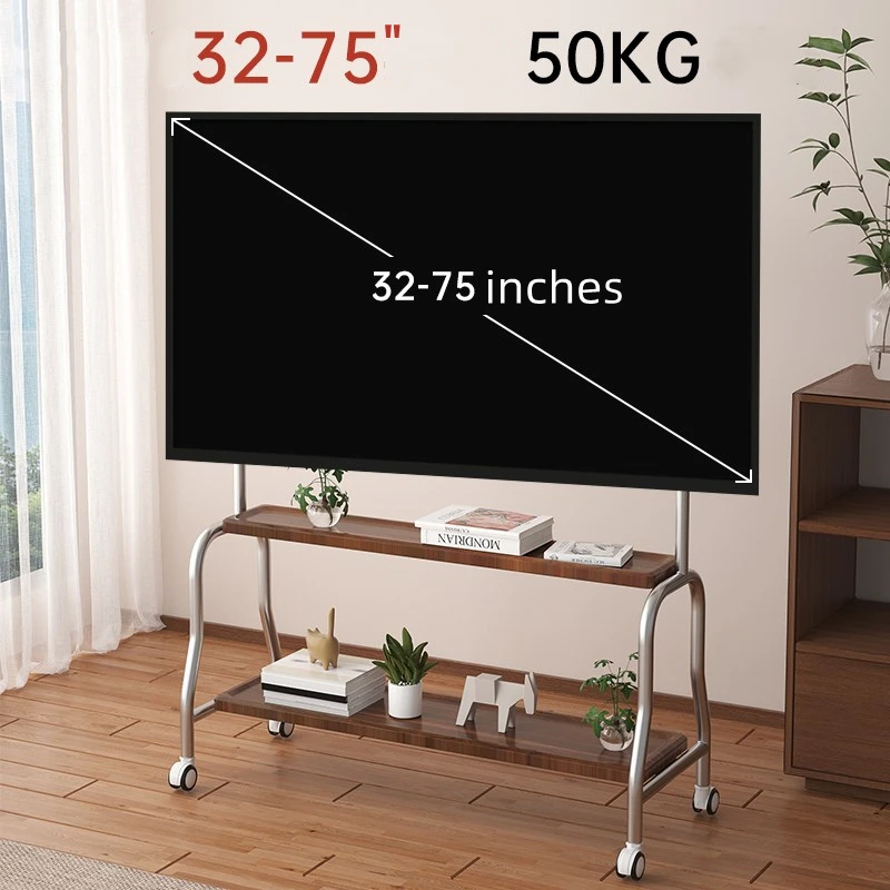 حامل تلفاز متنقل من الفولاذ المقاوم للصدأ على الأرض لشاشة LCD LED مقاس 32-75 بوصة عربة تلفزيون تحمل ما يصل إلى 110 رطلًا بحد أقصى VESA 600 × 400 مم