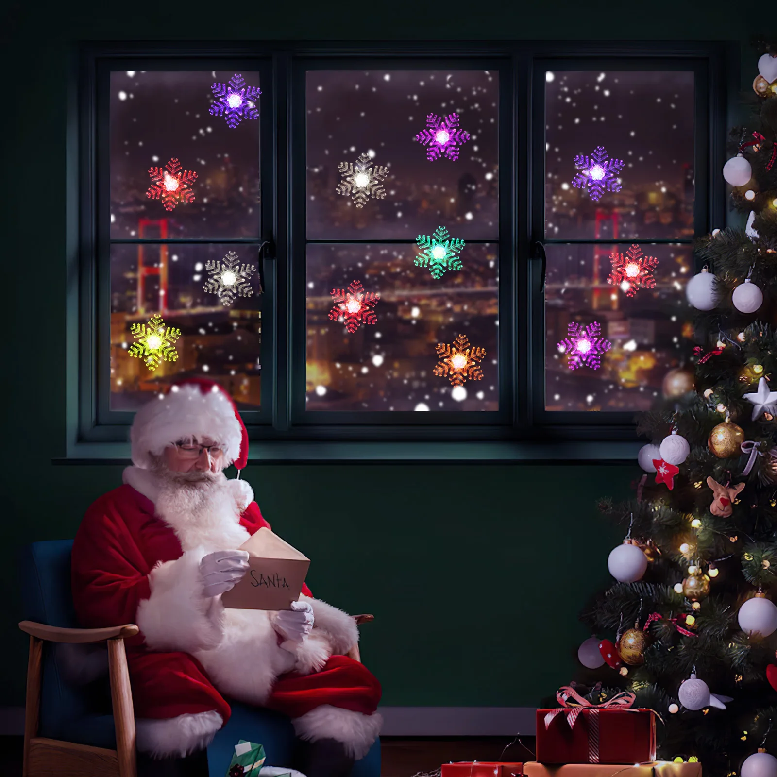 

5Pcs Christmas Decor Light Colorful Snowflake Night Lamp Xmas Sucker Light Party Decoration Xmas Snowflake Lamp