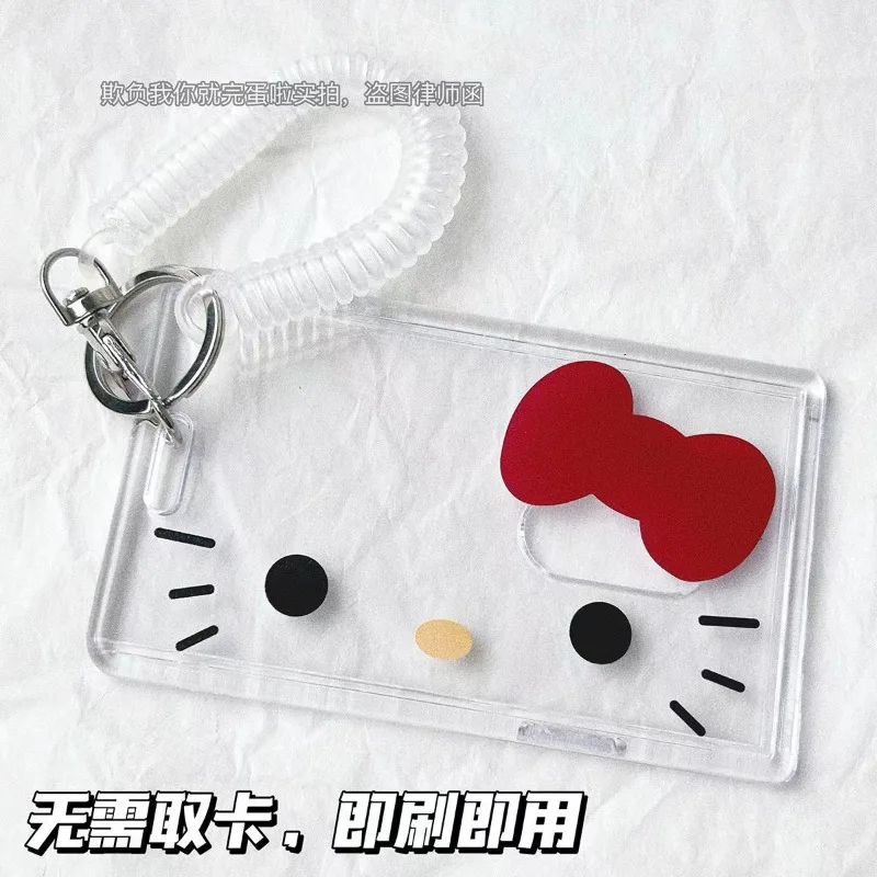 Hello Kitty porta carte di credito Cartoon Cute Badge porta carte di credito Badge porta carte di credito portachiavi donna custodie per carte Bus