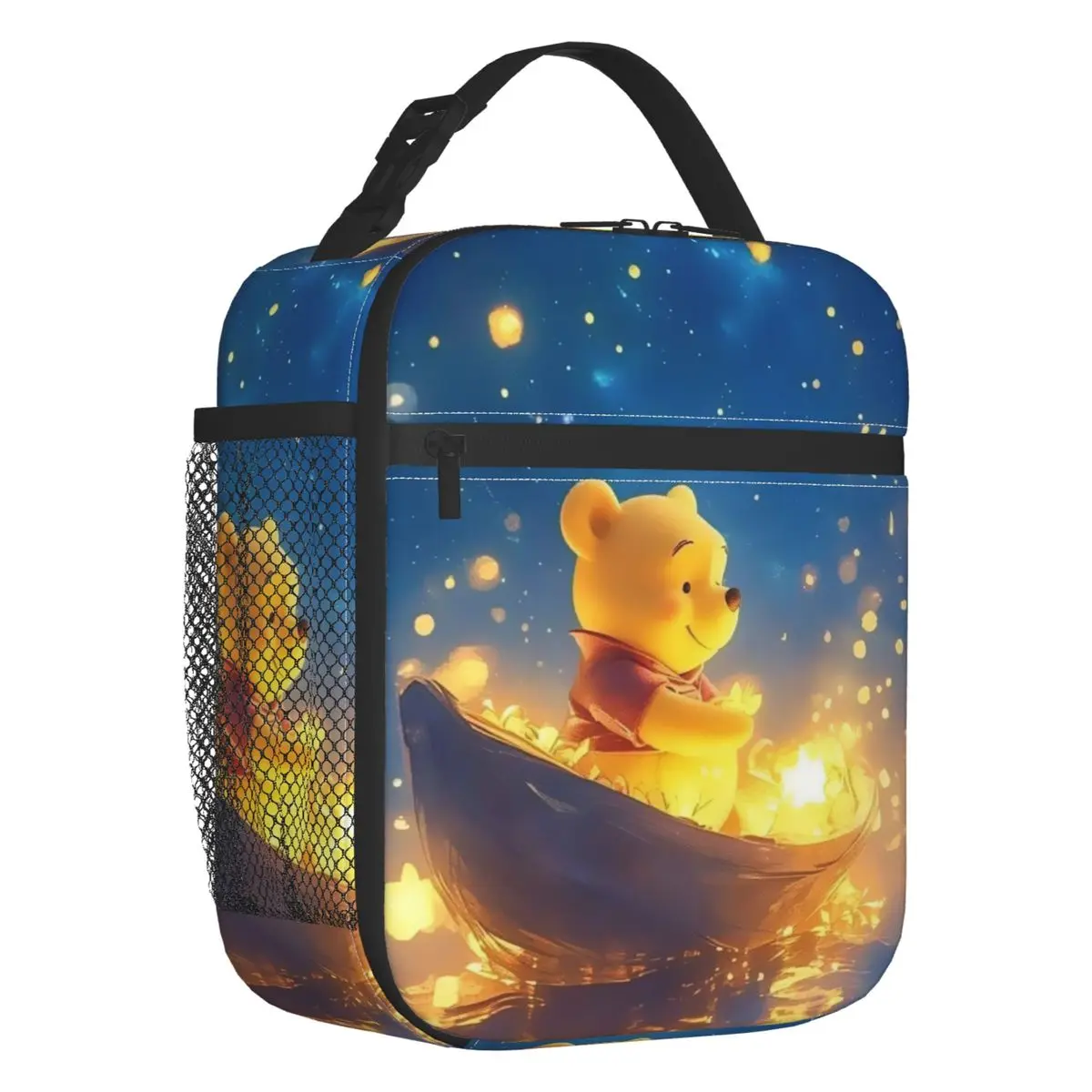 

Custom Winnie Pooh Star Pattern Insulated Lunch Bag Women Leakproof Yellow Bear Cooler Thermal Lunch Box Beach Camping Travel