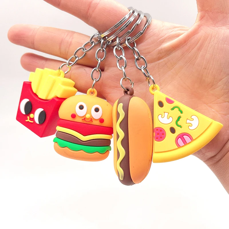 New Drink Bottle Hamburger Keychain Simulated Food Key Women Bag Accessories Gifts Pendant Creative Key Chain