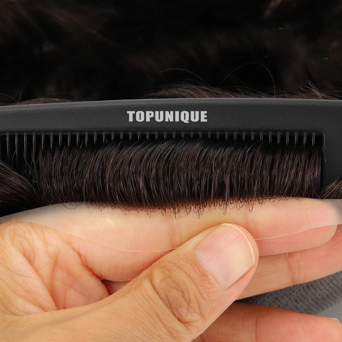 Topunique 0.08mm 얇은 피부, Vlooped Toupee, 남성 헤어 시스템