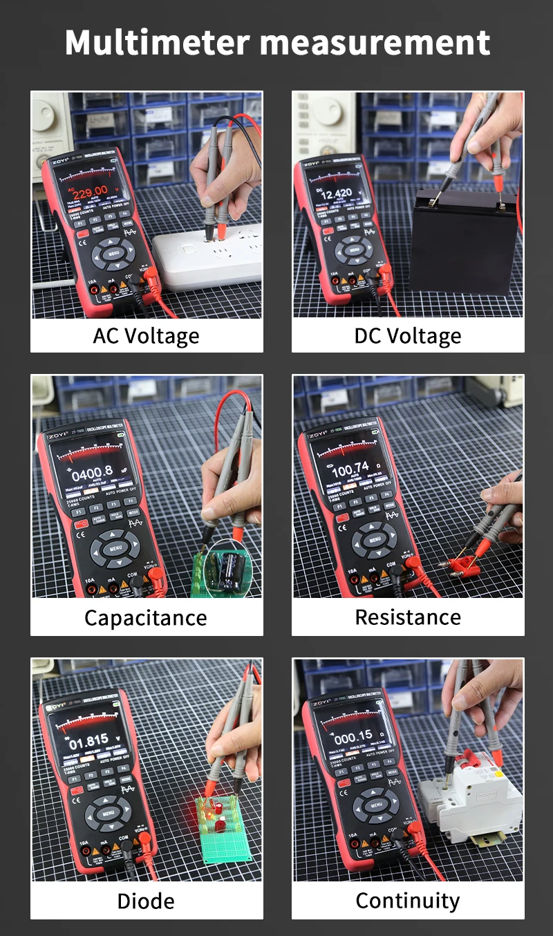 ZOYI ZT-703S 3-in-1-Oszilloskop-Multimeter mit 3,5-Zoll-IPS-Display, 25000 Zählungen, Zweikanal, 50 MHz Bandbreite, 280 MSa/s hoch – Detail 14