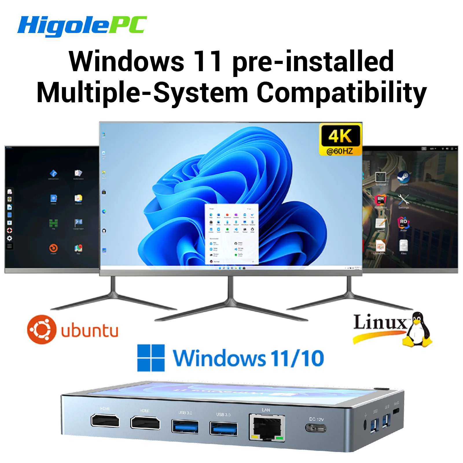 Higole Gole 1 Pro 5.5'' Mini PC senza ventola Intel J4105 Windows 11 WiFi5 8G 128G 2500mAh con schermo Laptop PC desktop Mini computer