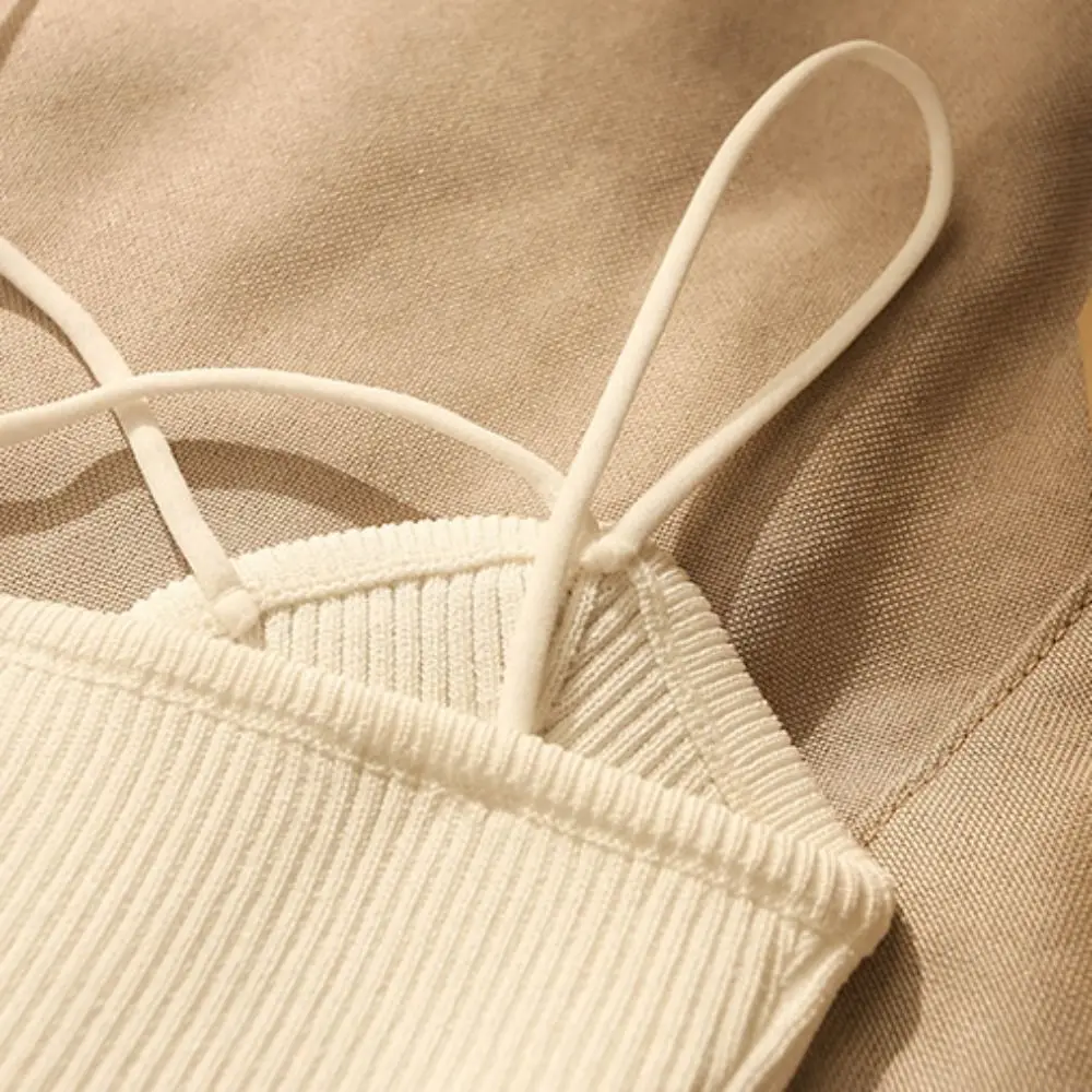 French Style Women's Knitted Tops Cross-knit Spaghetti Strap Knitting Camisole Vest White Black Sleeveless Sleeveless T Shirt