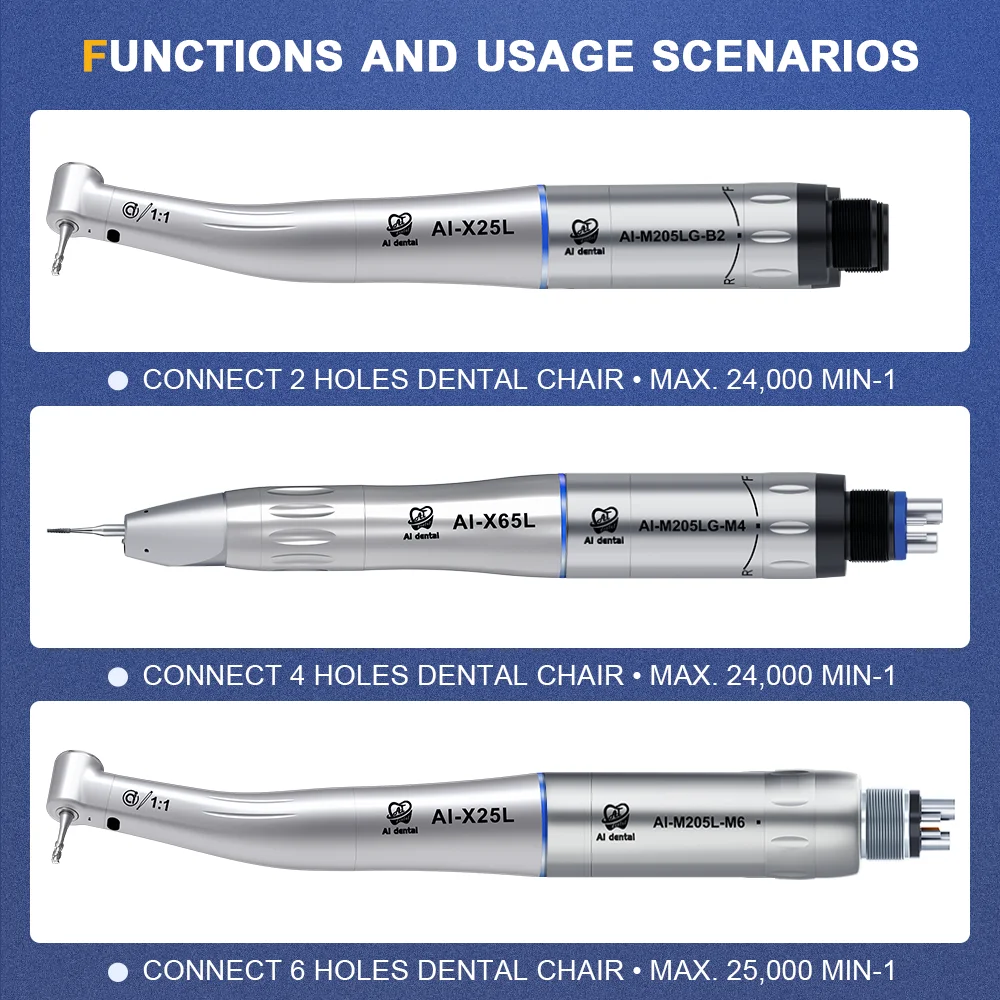 AI-M205L-M6/M205LG-M4/B2 Portable Dental Chair Stainless Steel Internal Water Spray 2/4/6 Holes E-Type Led Air Motor Unit Tools