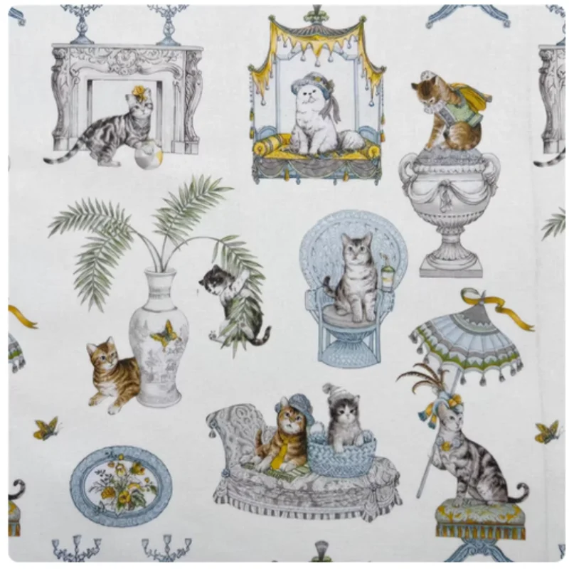 

Cartoon Cat Print Pure Cotton Fabric, Handmade DIY Garment, Dress, Notebook Decoration Sewing Cloth, M127
