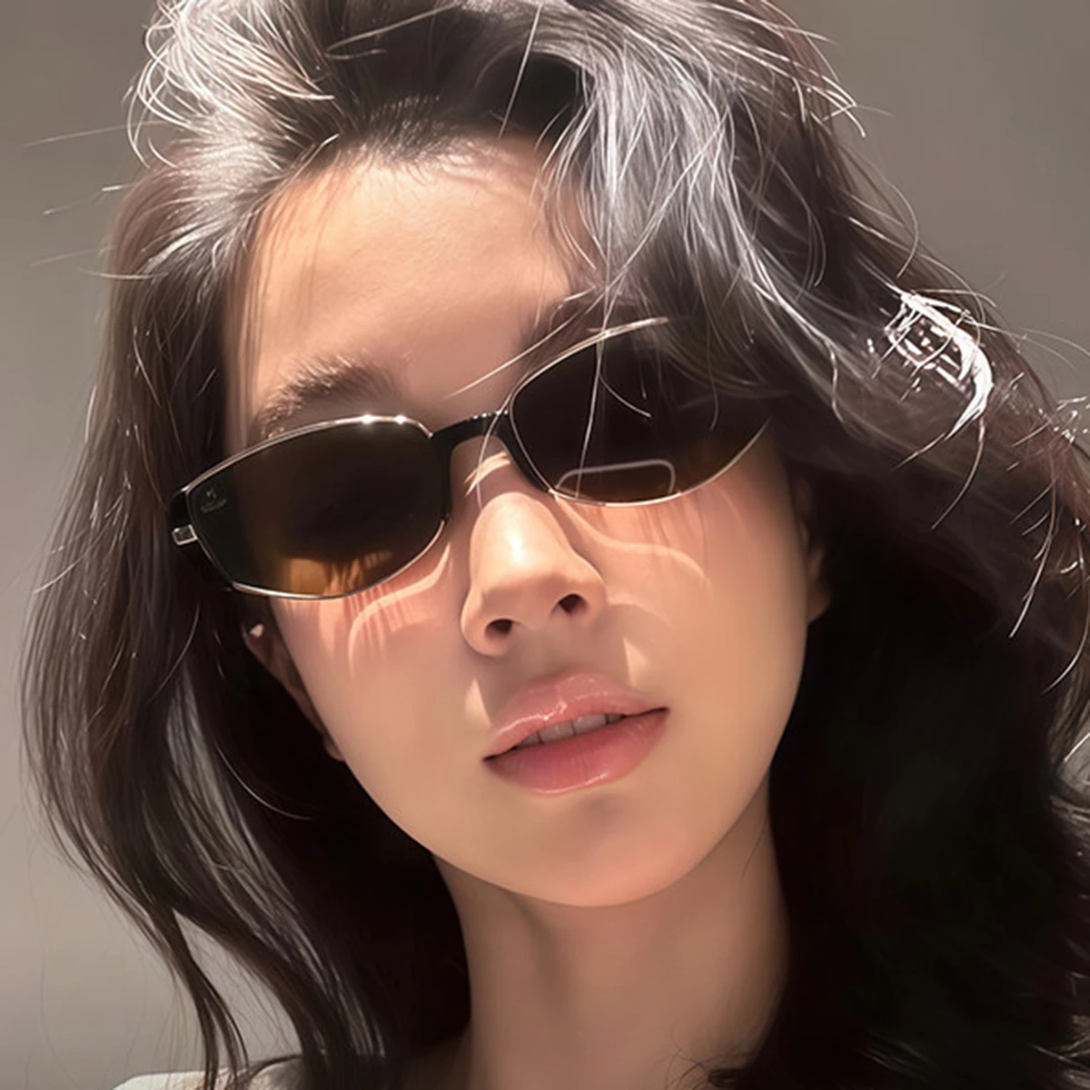 Retro Narrow-frame Sunglasses with Black Color, Slimming Effect, High-end Style, Fashionable Sunglasses for Women.