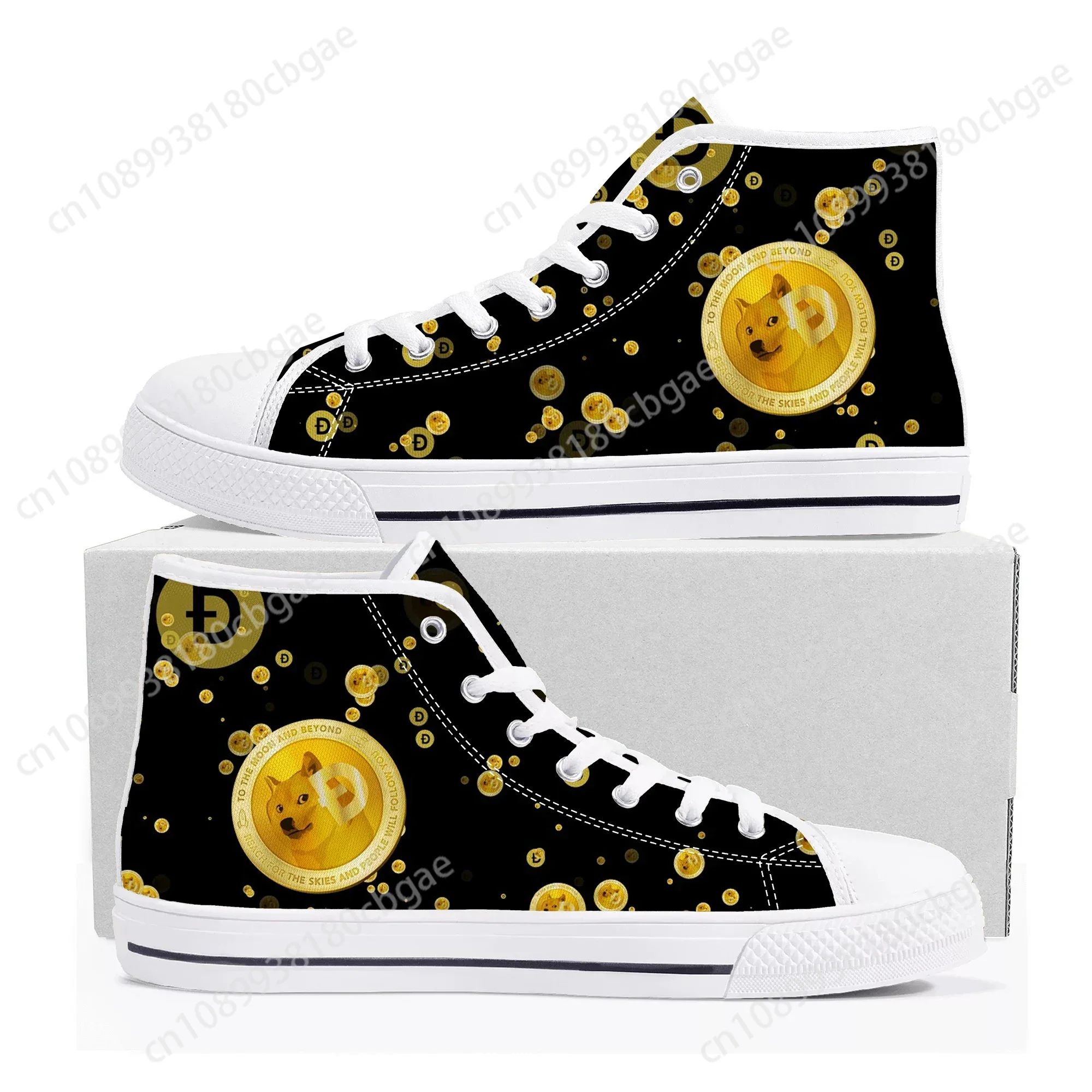 Hot dogecoin crypto moeda cão moeda de alta qualidade tênis das mulheres dos homens tênis lona casual casal sapatos sapato personalizado