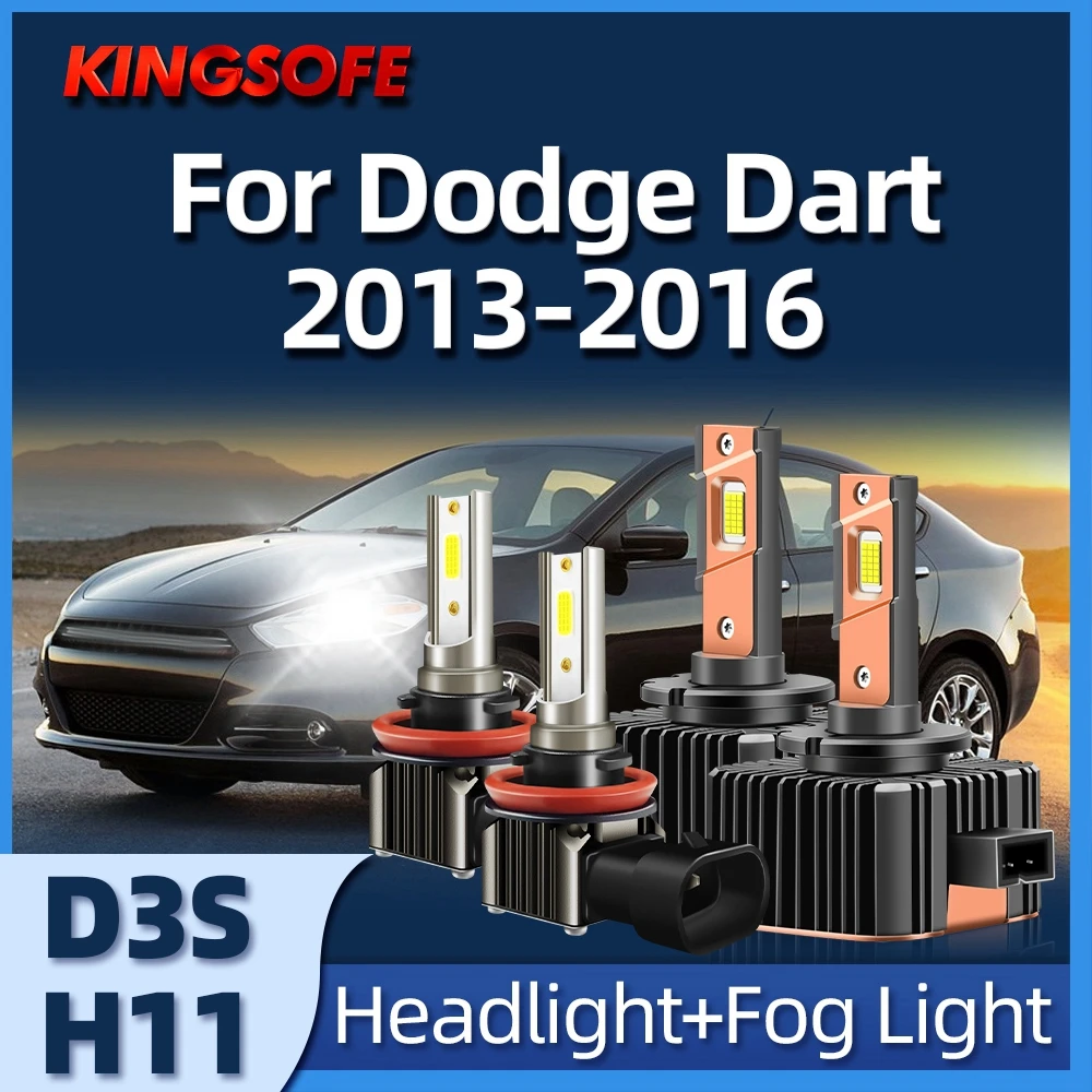 

KINGSOFE D3S LED Headlights Turbo 30000LM CSP Chip 120W Fog Lamp H11 6000K Brighter For Dodge Dart 2013 2014 2015 2016