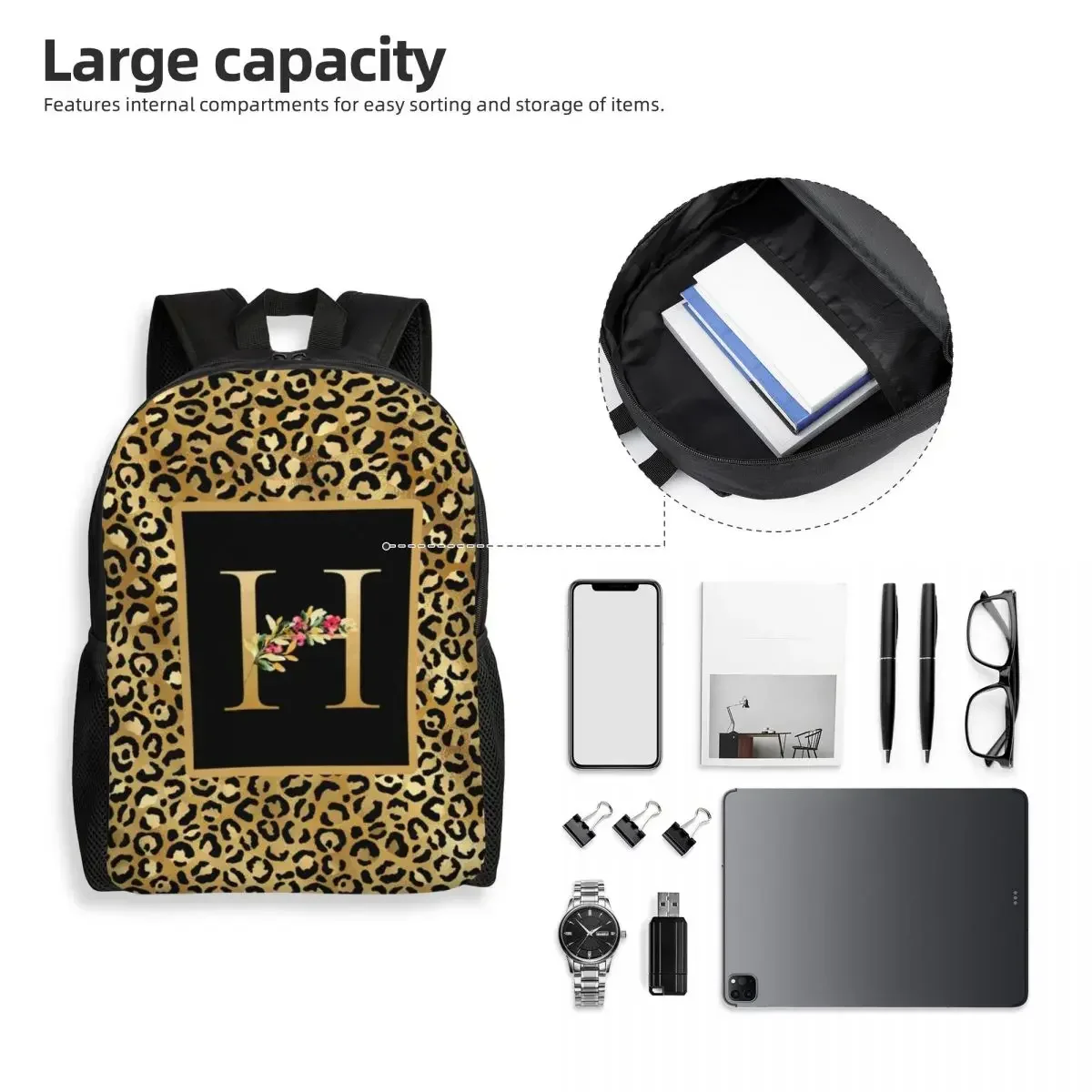Custom Leopard Pattern Letter Backpack Women Men Casual Bookbag for School College Bags