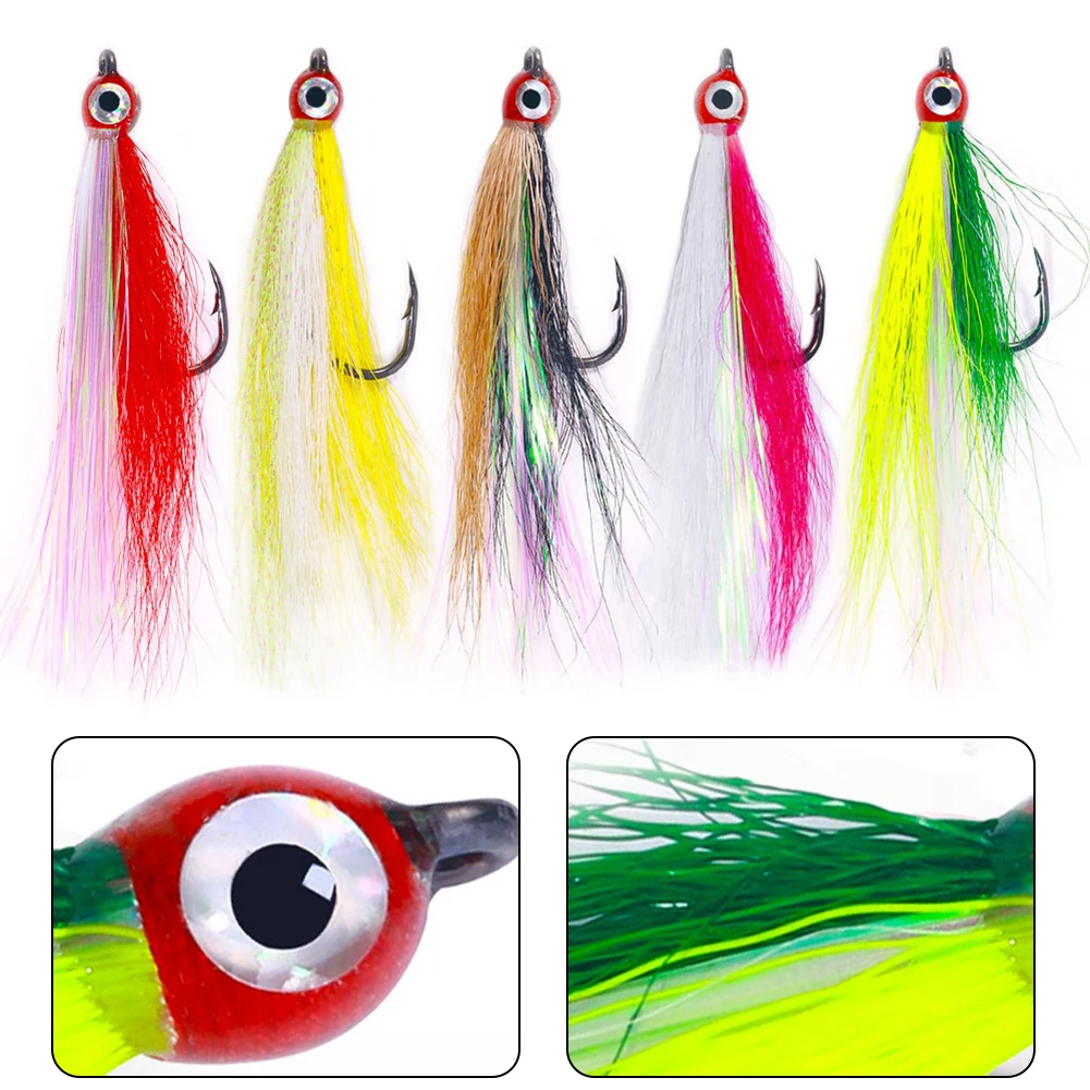 5pcs Fishing Fish 4# Bucktail Hook 9cm/3.54in Hooks Mix Colors 4# 5pcs Bucktail Fish Fishing High Carbon Steel