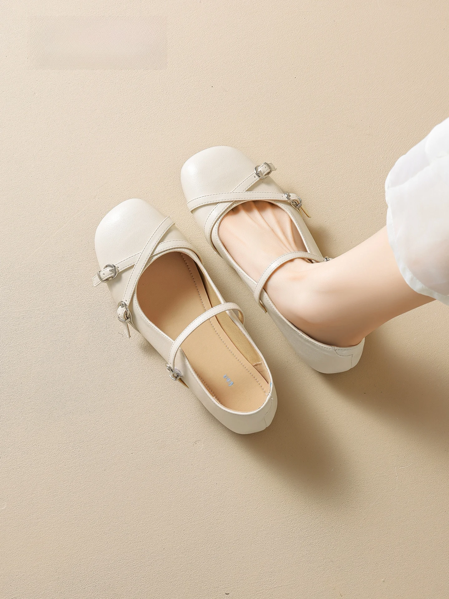 

Agsdon Mary Jane Ballet Flat Shoes Women's Summer 2026 New Style Square Head Slip-On Fashionable Leather Shoes