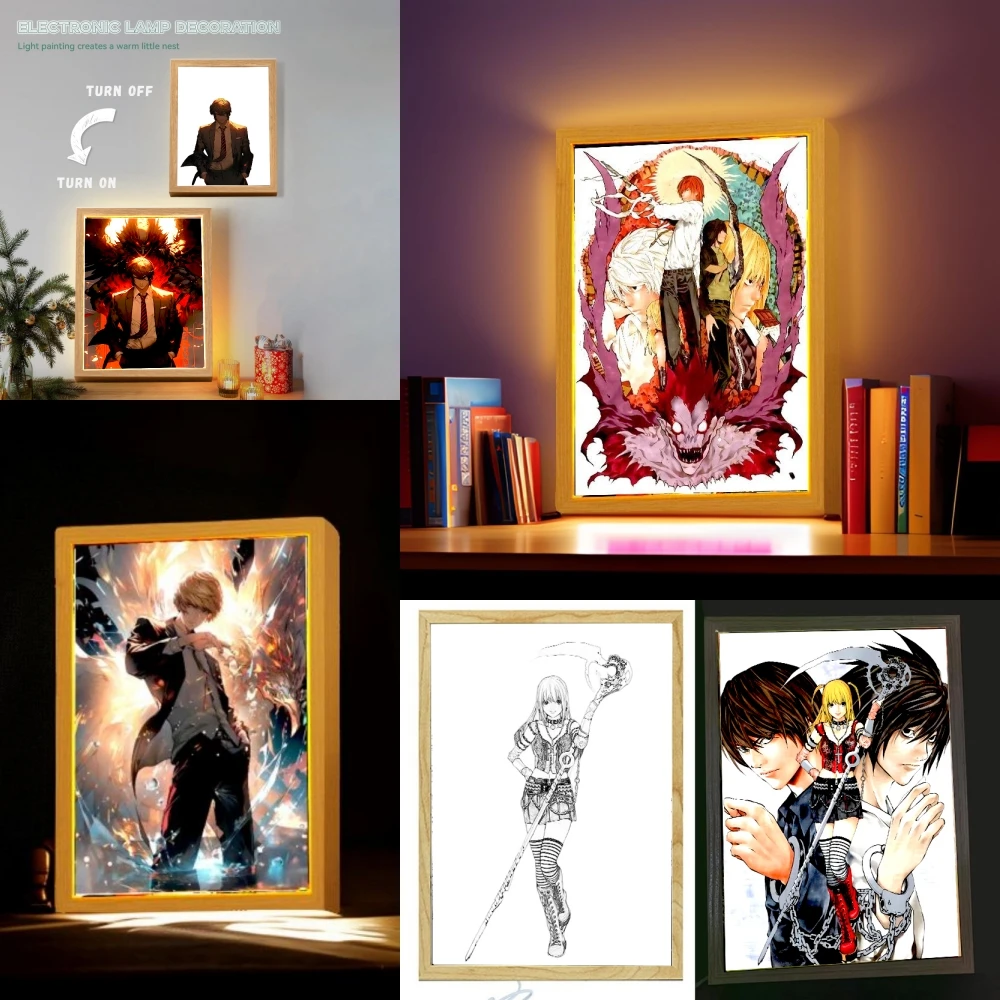 Anime Figure Death Note Light Painting Photo Frame Night Light L Killer Action Figures Room Decor Christmas Gifts Kids Moon Lamp