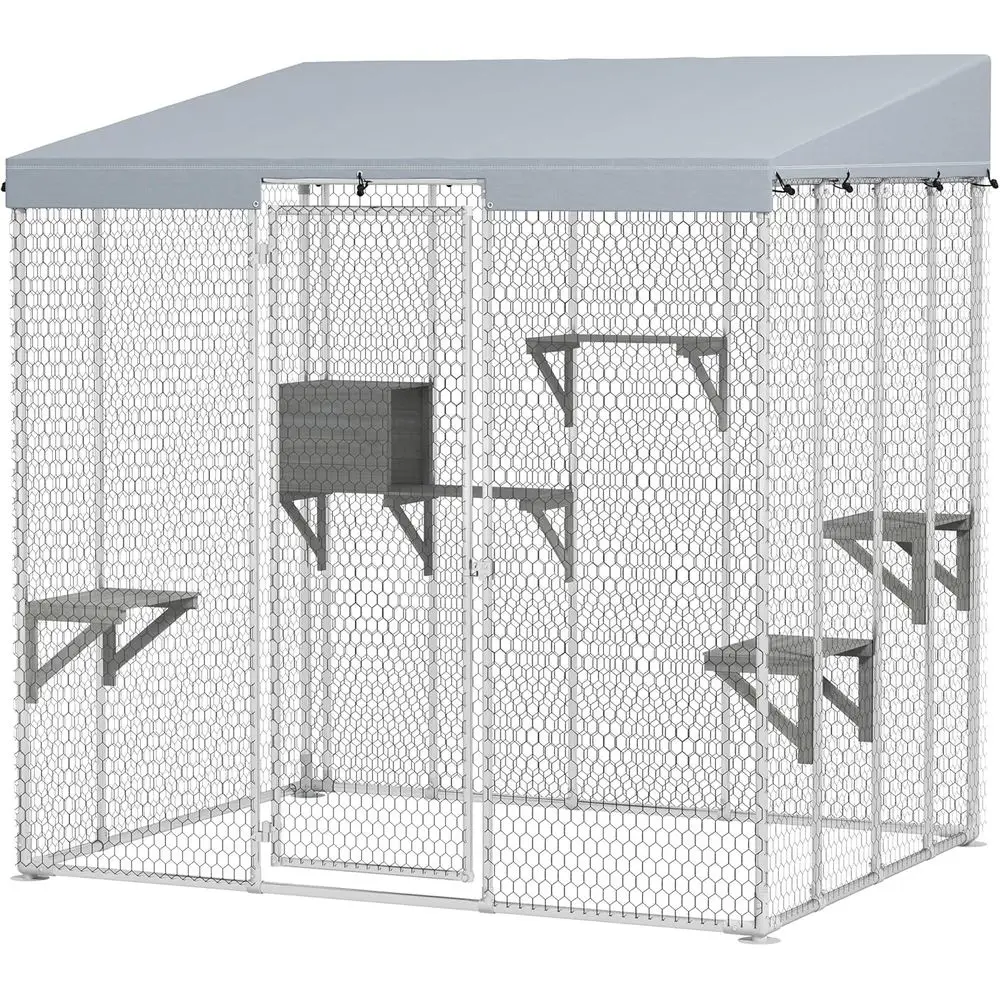 

79 Large Catio Outdoor Cat Enclosure, Galvanized Steel Outdoor Cat House with 420D Waterproof for 1-3 Large Cats, Walk-in Cat Ca