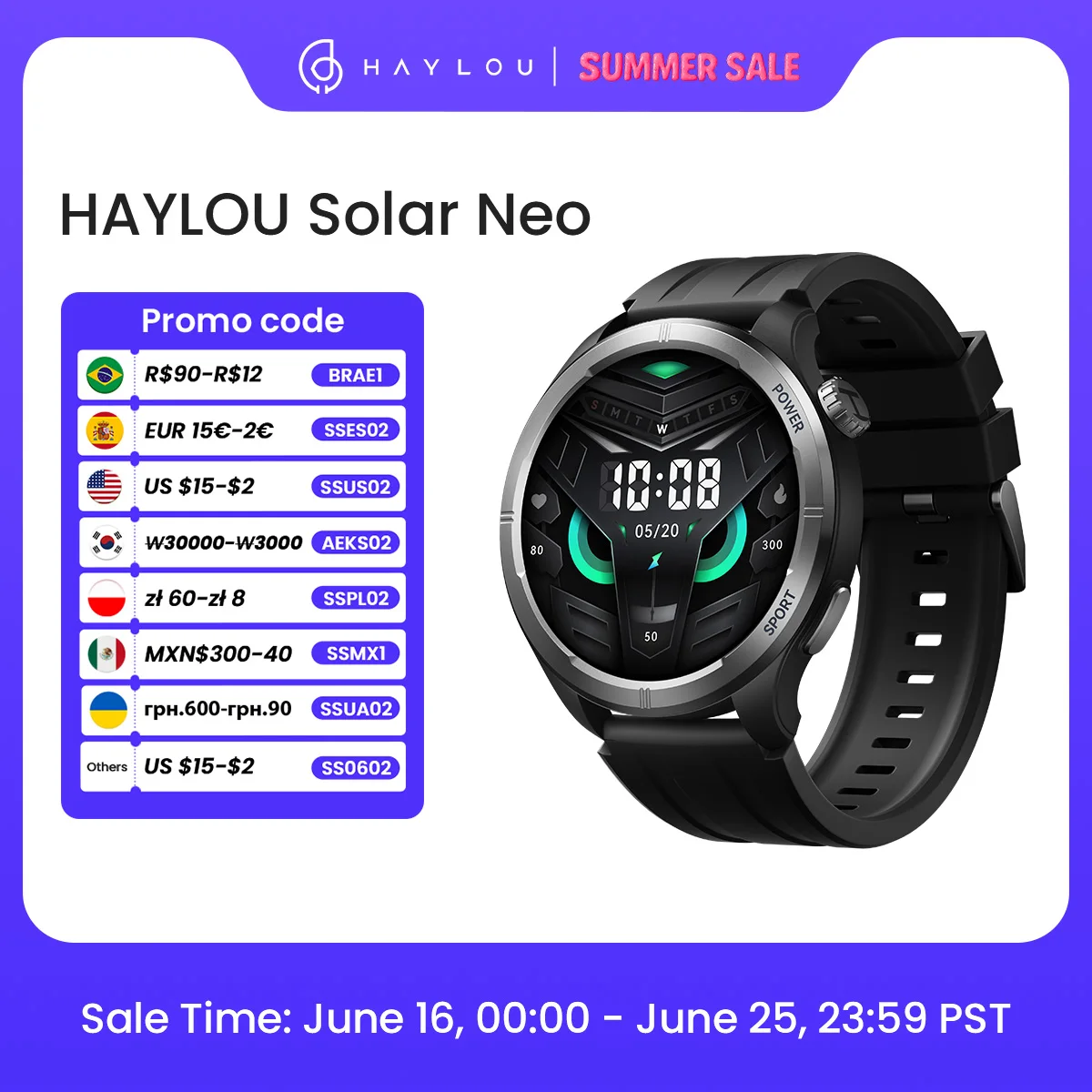 HAYLOU Solar Neo Smart Watch 1.53'' HD Display Bluetooth Call 24H Health Monitoring Smartwatchs Men Women Smart Sport Watchs