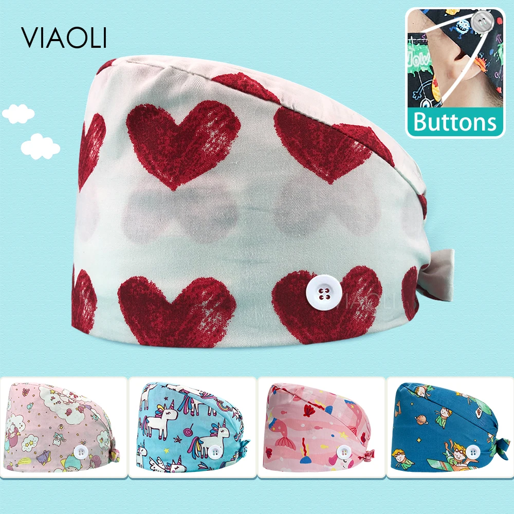 Gorro de trabajo de algodón con botón para hombre y mujer, gorro con estampado de Surgucal, accesorios médicos, Unisex, venta al por mayor