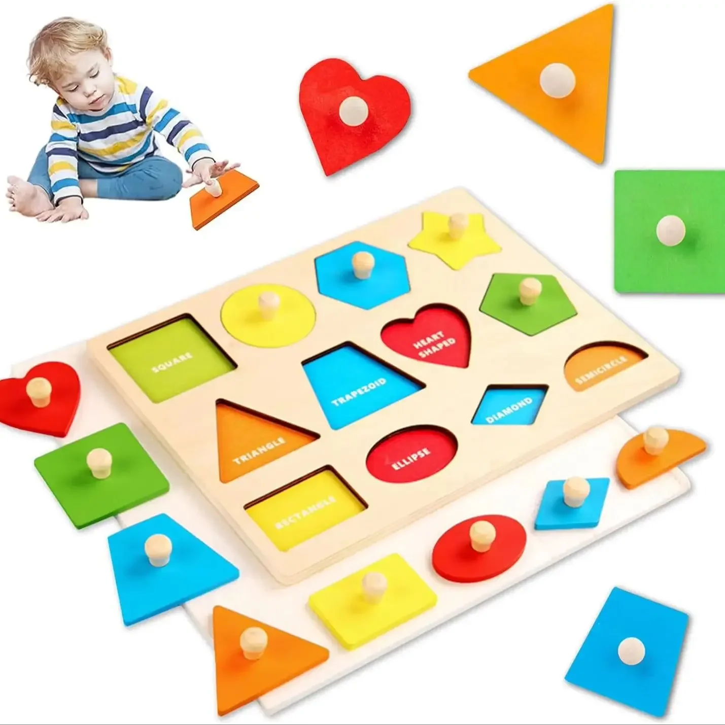 Montessori  Wooden Toys Color Sorting Shape Matching Grasping Board Jigsaw Early Educational Todder Fine Motor