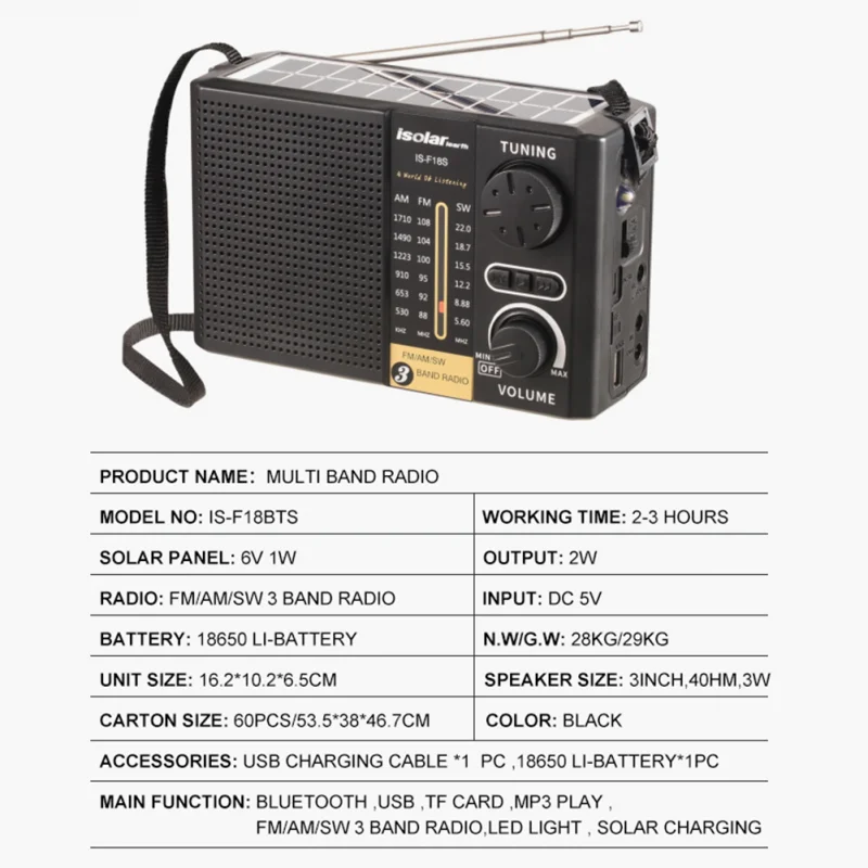 Портативное солнечное радио, аварийное FM AM SW радио с питанием от аккумулятора, Bluetooth-совместимое радио с аварийным фонариком 5,0 для кемпинга на открытом воздухе
