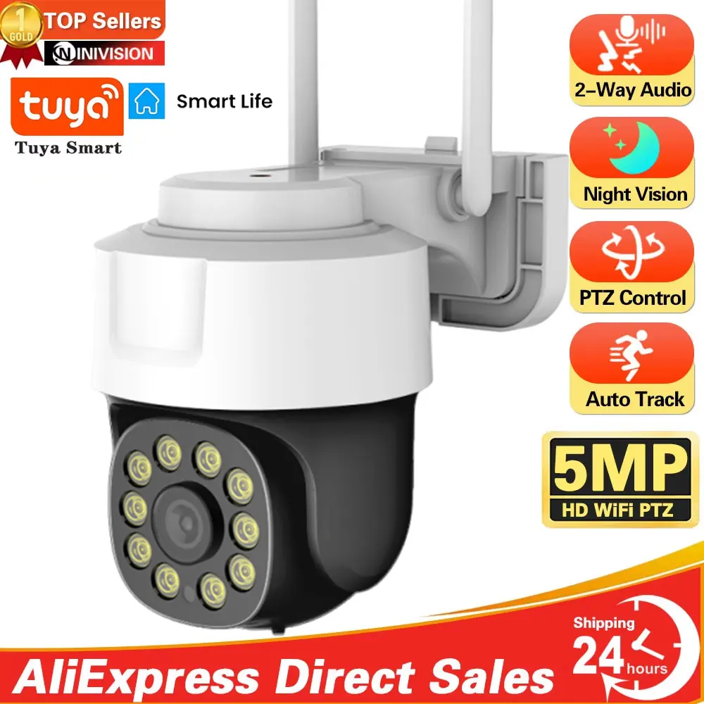 5MP Surveillance WIFI Camera Outdoor&Indoor Color Night Vision Tuya app Smart Home Remote Access PTZ Control Security IP Camera