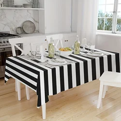 1pc, Black And White Striped Tablecloth,  Waterproof Rectangular Tablecloth For Holiday Party Picnic Decoration