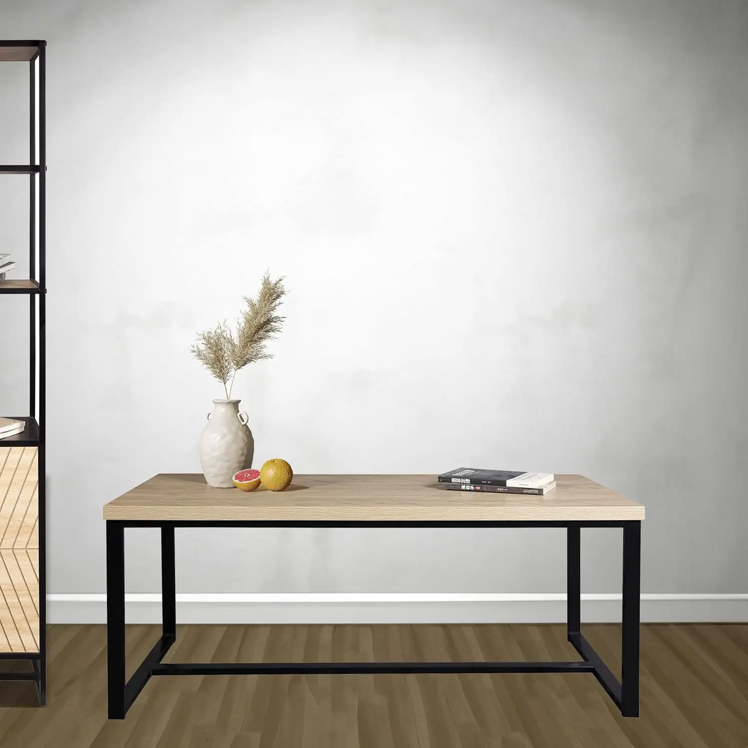 Ac Pacific Bali Modern Coffee Table For Living Room Wood Top And Sleek Metal Legs, Versatile Design For Contemporary Interiors,