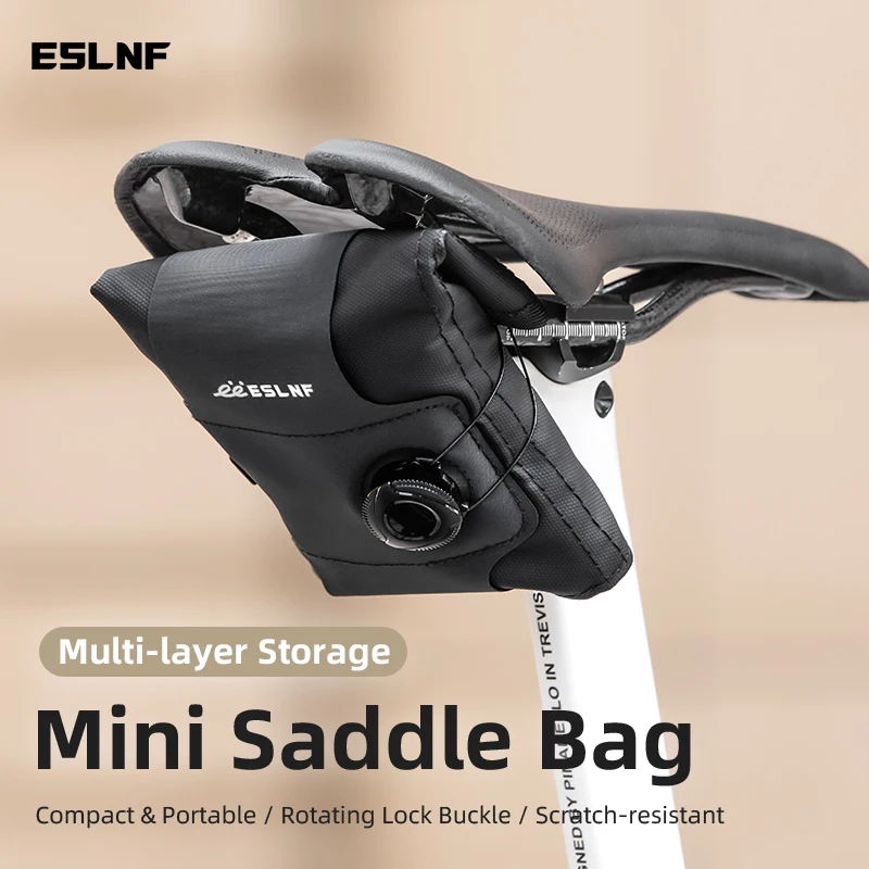 ESLNF Foldable Bicycle Saddle Bag Waterproof Mini Bike Seat Bag Rotate Lock Buckle Lightweight Tool Storage Pouch for MTB Road C