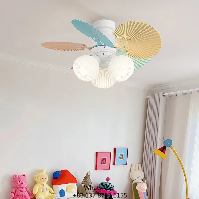 Colorful Metal Kids' Ceiling Fan With LED Lights Remote Control 5 Blades Energy Efficient Class A For Children's Rooms & Hotels
