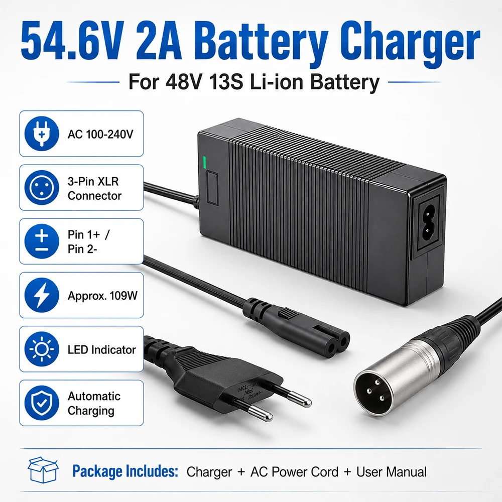 54.6V 2A XLR Charger Electric   Hover Board   Power 48V 13S   Motorcycle Razor Hoverboard Trickle Lithium Battery