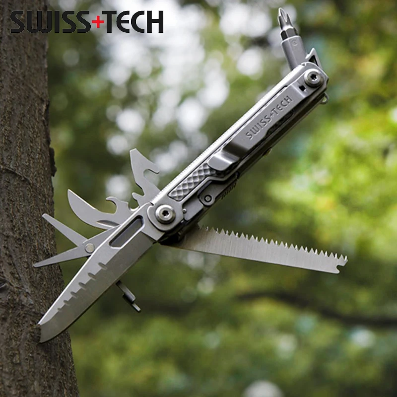 

SWISS TECH 11 in 1 Mini Multitool Folding Knife Tactical Camping Survival Tools Outdoor Pocket Knife Scissors EDC Equipment