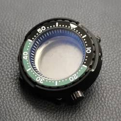 45mm Black Canned Tuna Watch Cases Fits NH35 NH36 4R36 4R35 7S26 Movements With Fashion Bezel Ring Men Watch Repair Parts