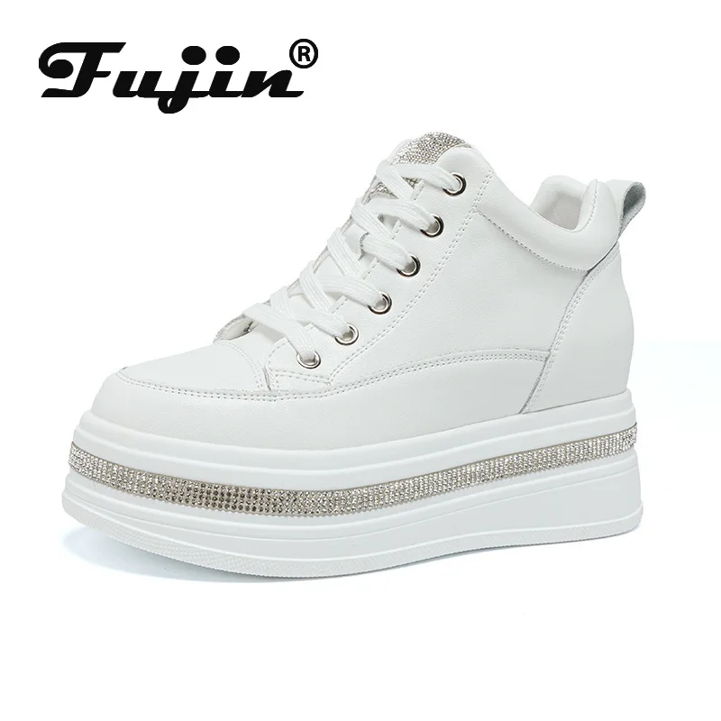 

Fujin 7.5cm Genuine Leather Heel Sneakers Shoes for Women Casual Shoes Fashion Sneaker White Shoes Platform Wedge Sneakers