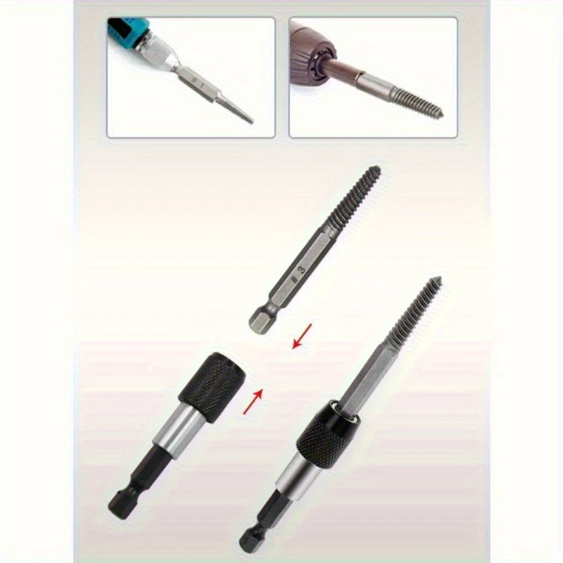 Zestaw 5 szt. wykrętaków do śrub z łbem uszkodzonym, trzpień sześciokątny, do usuwania śrub uszkodzonych, do wiertarki elektrycznej.