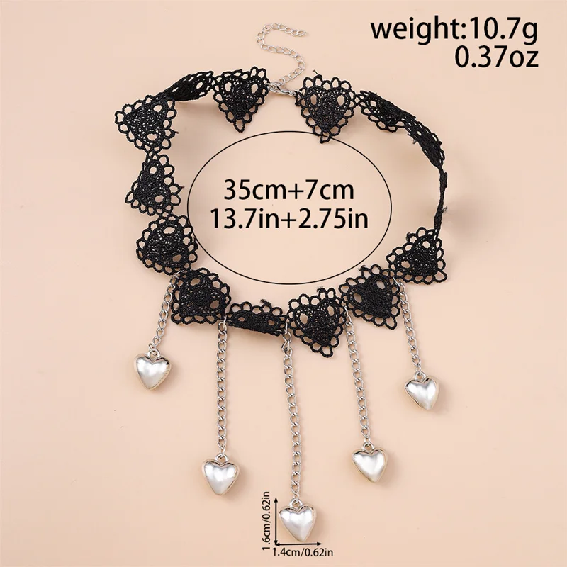 Sexy schwarze Spitzen-Choker-Halskette für Frauen im koreanischen Stil mit Herzanhänger und Quaste, Schmuckgeschenk für Mädchen für Partys und Festivals. – Detail 2