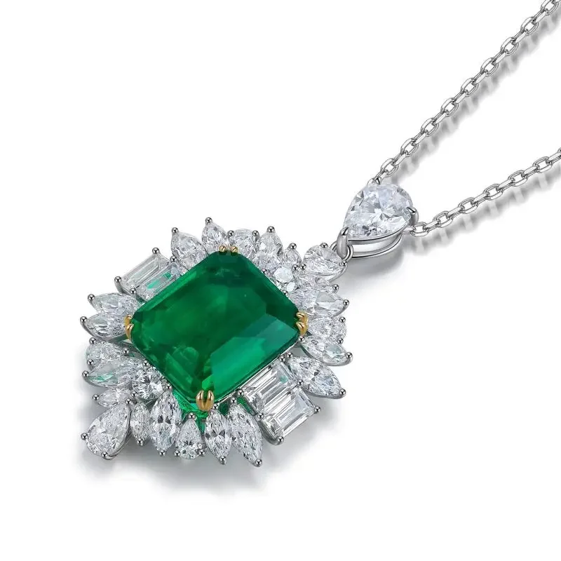 RUIF 2024 Hot Sale S925 Silve Main Stone 9ct Necklace Emerald Shape Lab Grown  Emerald Classic Style