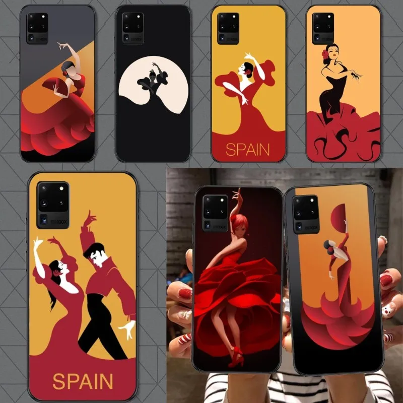 Spain Flamenco Dancer Phone Case for Samsung A91 A81 A73 A72 A71 A30S A20 A12 A13 A52 A53 4G 5G Black Soft Cover Funda Shell