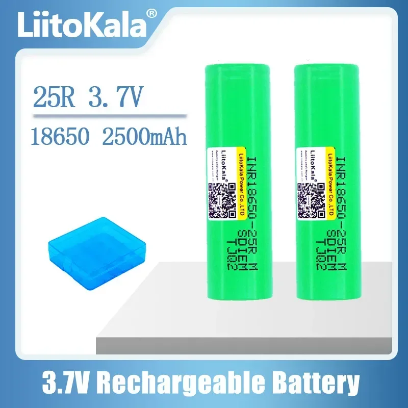 LiitoKala 3,7 V INR18650 25RM batería recargable de iones de litio 2500mAh 20A descarga para linterna de luz fuerte pequeño ventilador cámara de juguete