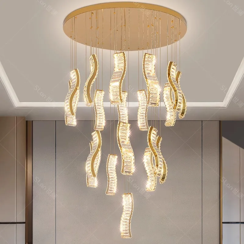 Imagem -04 - Modern Crystal Chandelier For Home Decoration Stair Pendant Lamp Living Room Pendant Lights Iluminação Interior