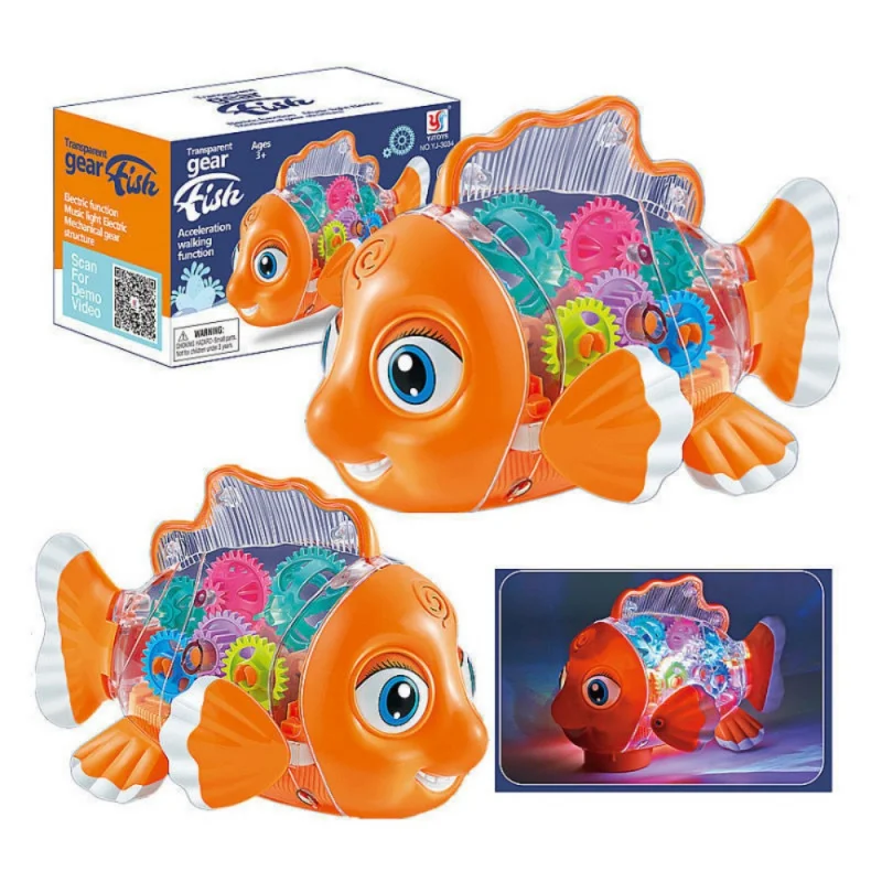 Giocattolo universale per altalena da passeggio Musica elettrica trasparente Luce lampeggiante Giocattolo per bambini Elettrico trasparente Gear Pesce incandescente Giocattoli musicali